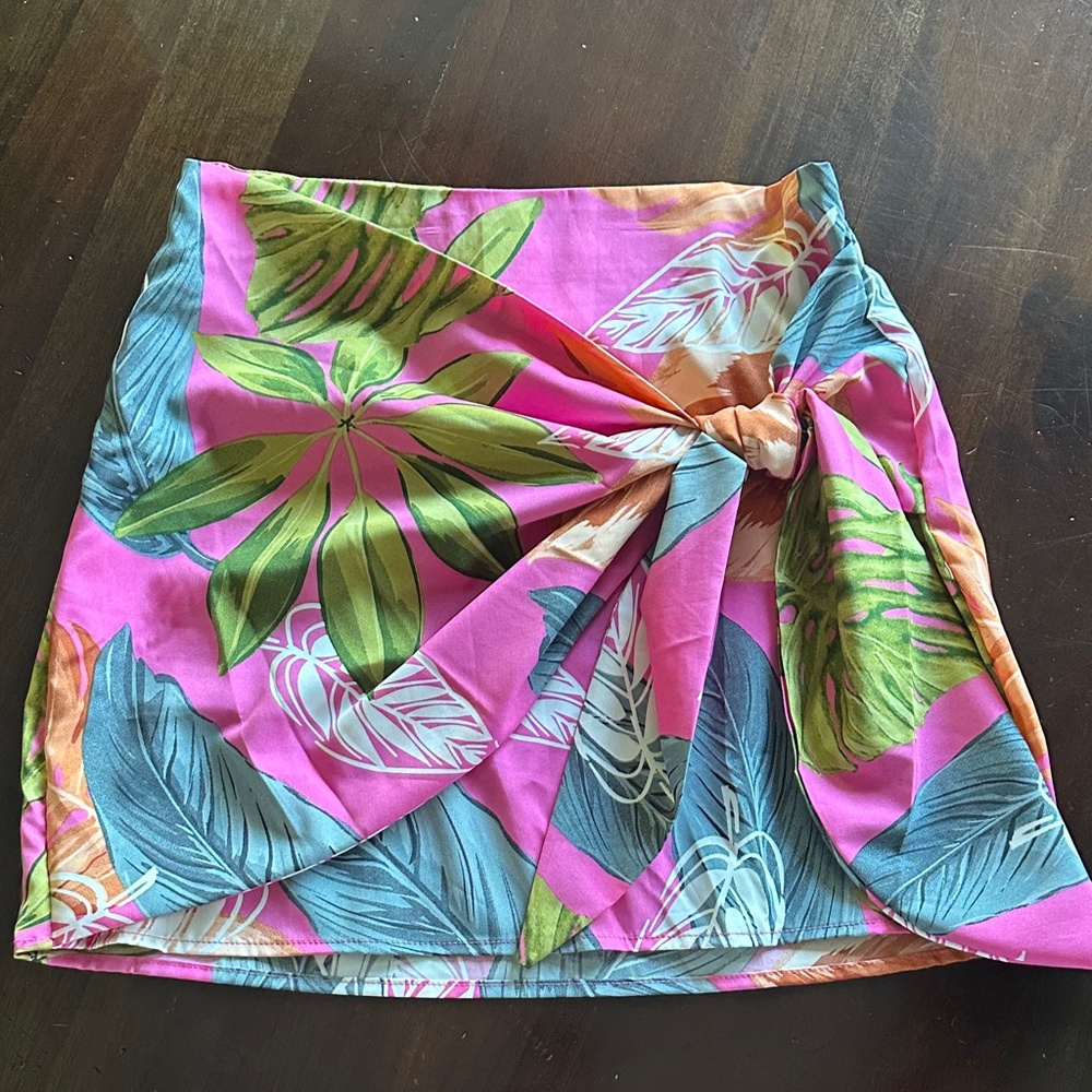 Tropical Print Wrap Mini Skirt